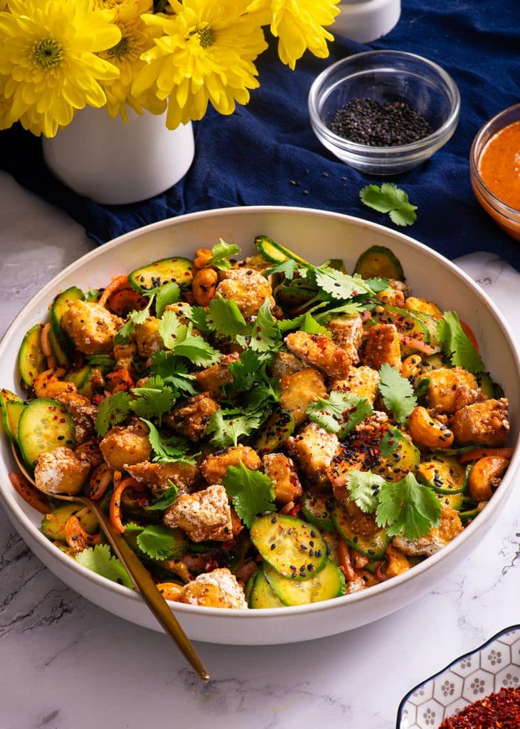 cucumber salad with crispy tofu